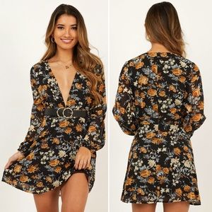 Showpo Lace Me Up Mini Dress in Black Floral